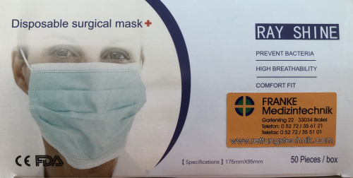 OP Einweg-Gesichtsmasken, Qualität: medizinisch, 3PLY, CE je Stück ( 1VE= 50 Stück )  surgical, 3PLY, CE, EN 14683 Typ I
